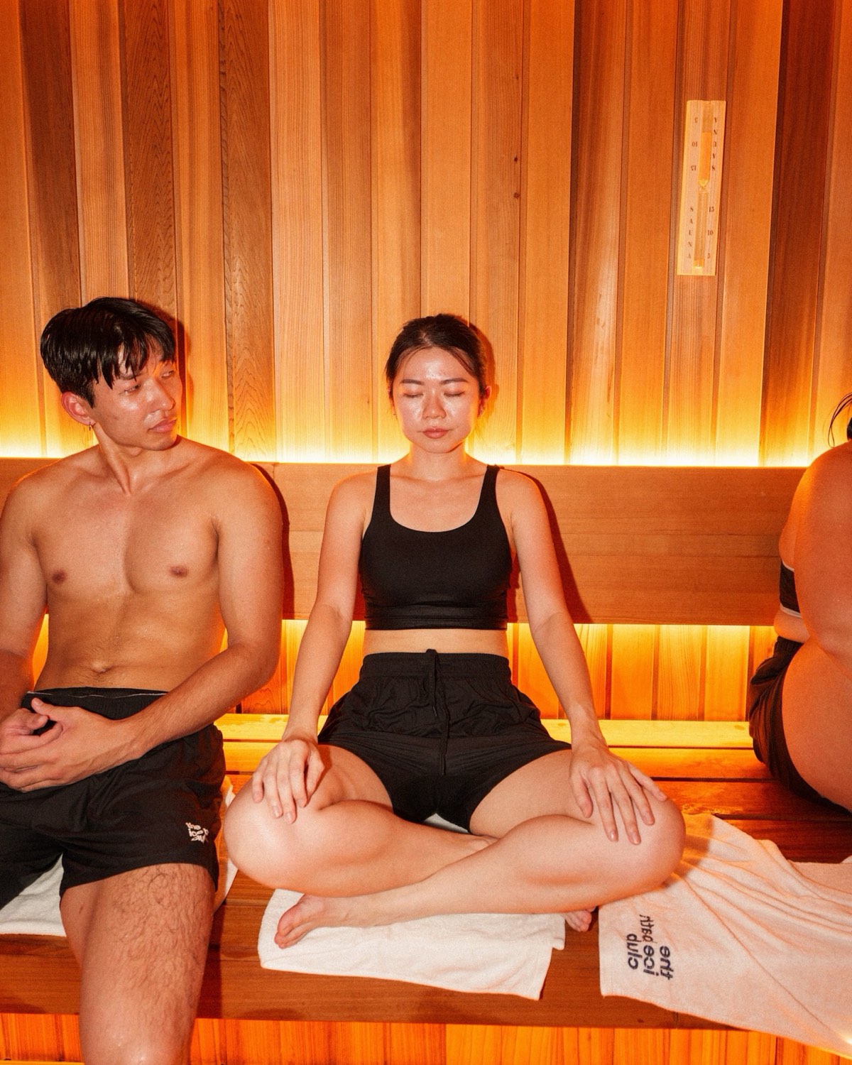 Two friends unwinding in the sauna at Central, Hong Kong