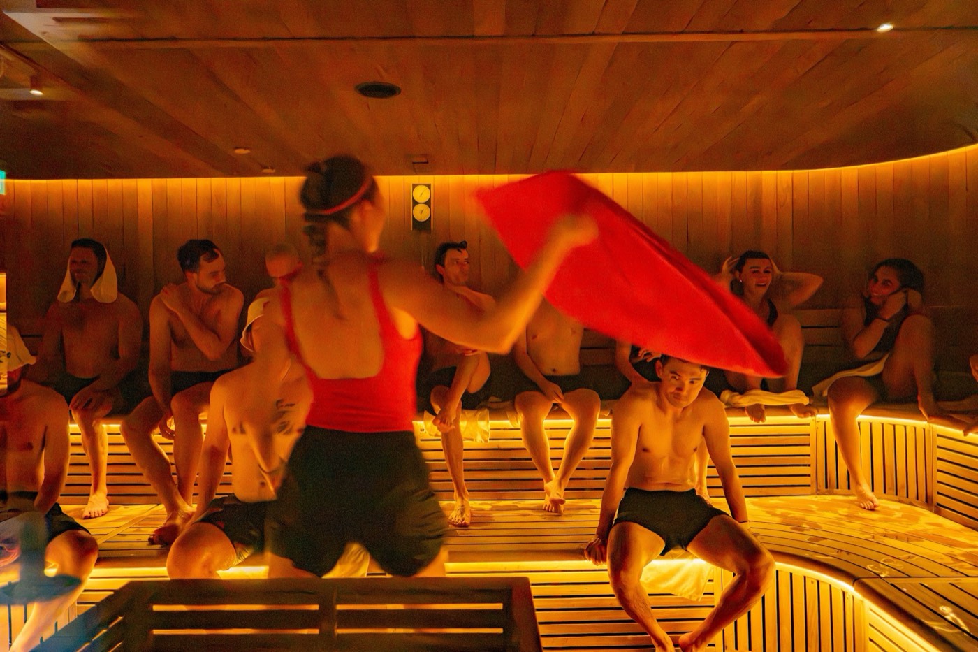 A sauna ritual at Duxton, the towel waving the heat round the room