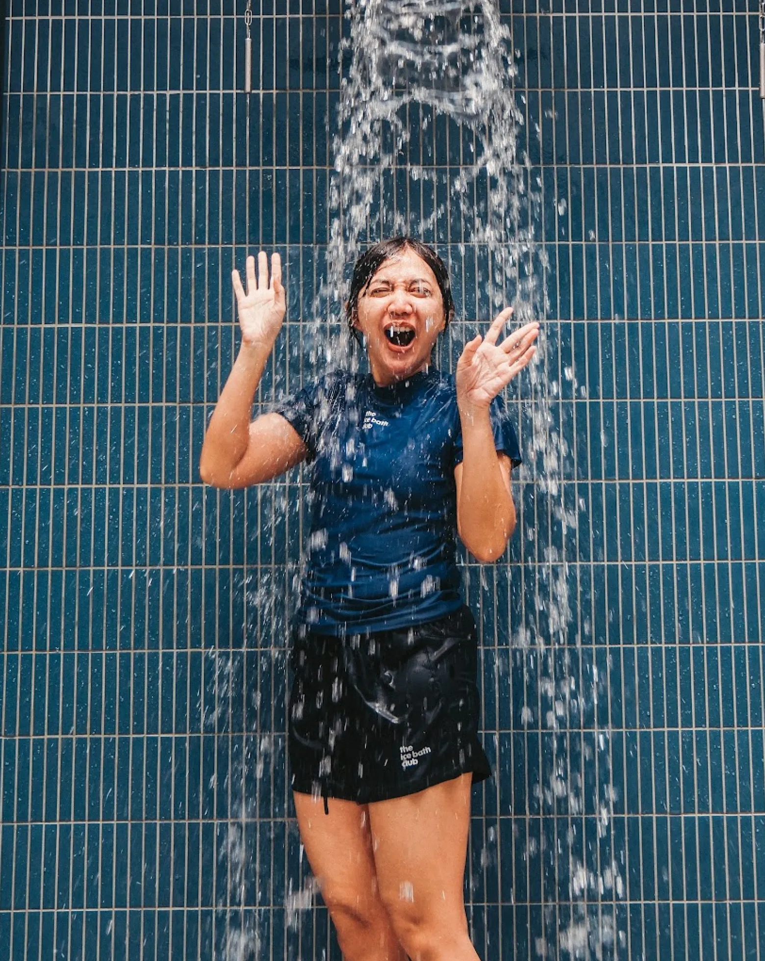 A member shouting under the ice shower